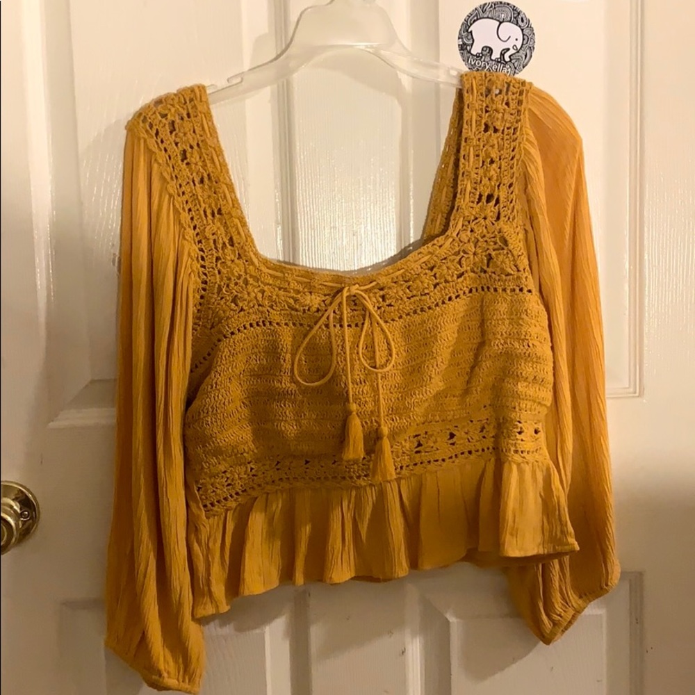 mustard yellow crochet crop top